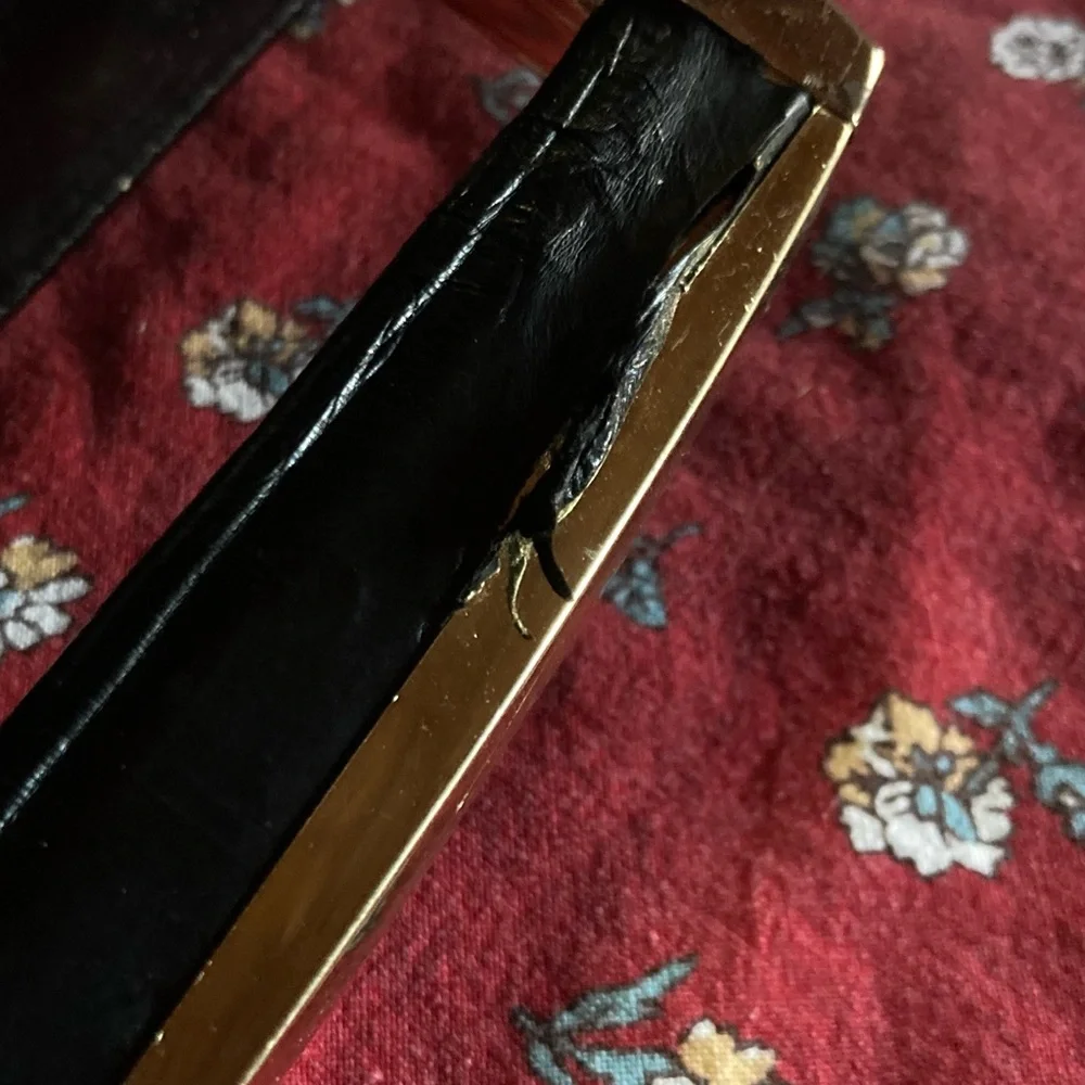 Vintage Black Eel Skin Leather Briefcase attaché w/Gold Accents 16